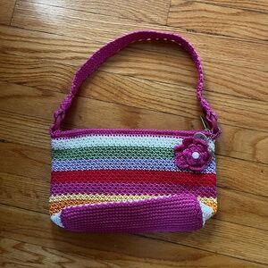 The Sak Multicolor Striped Crochet Knit Shoulder Bag With Flower Detail